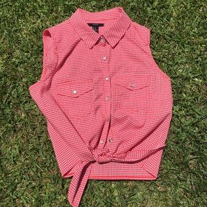 Red & White Gingham Tie-Front Top